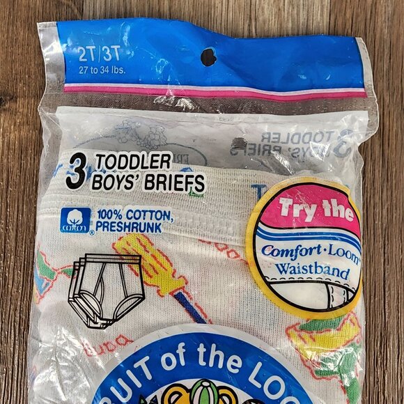 Vintage 1992 Fruit Of The Loom 3 Pack Toddler Boys Briefs 2T/3T 27-34 Lbs Cotton - Picture 2 of 8